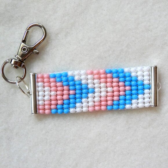 Transgender Pride bead keychain, handmade, 30% to charity - Picture 2 of 4